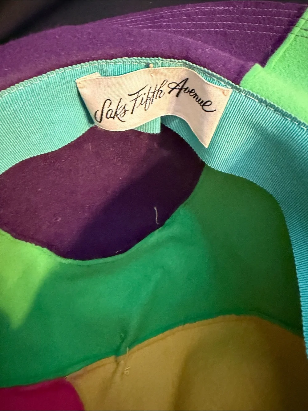 Saks Fifth Avenue Multicolor Colorblock Wide-Brim Fedora with Purple Band